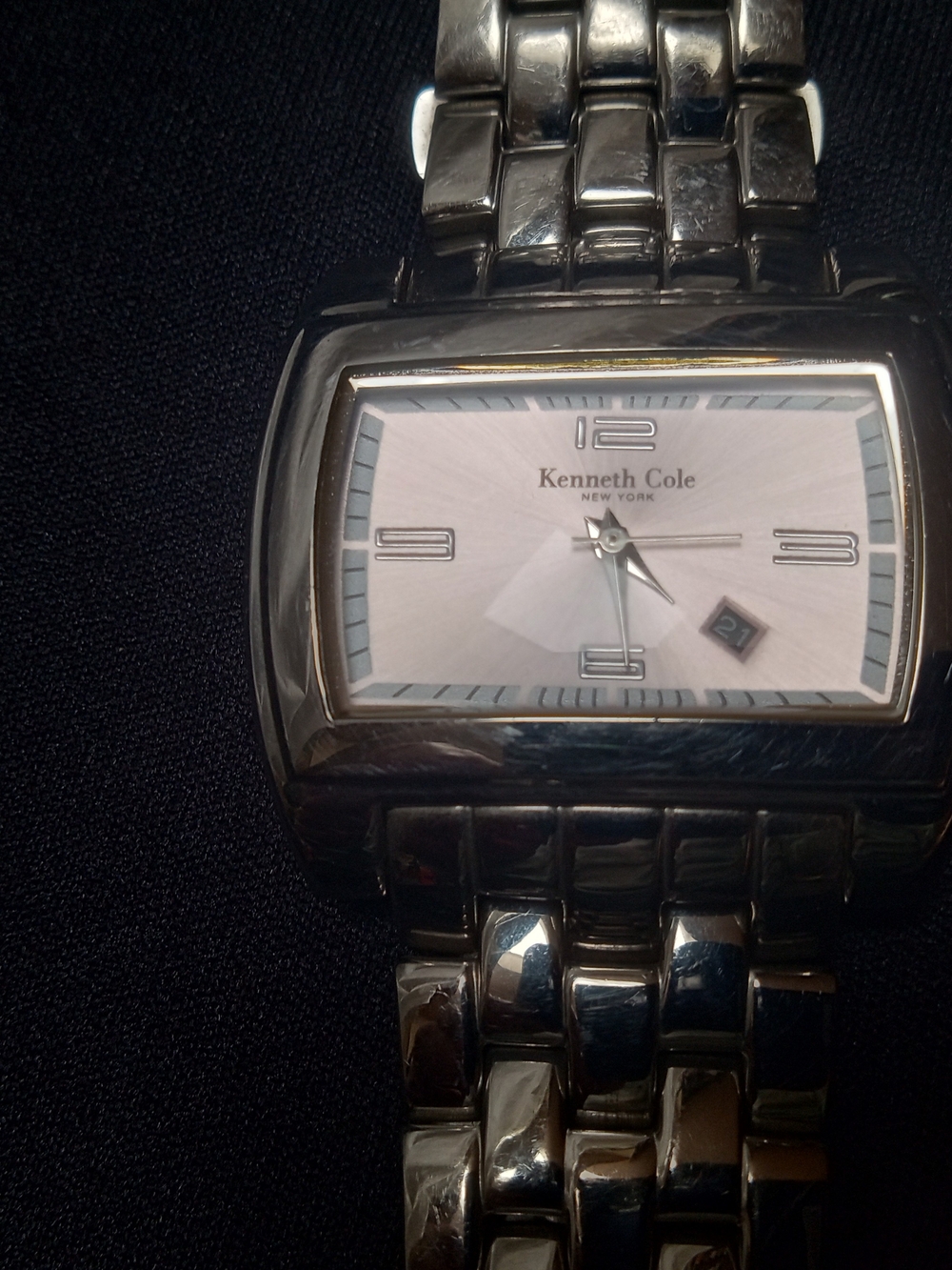 Kenneth Cole Silver-Tone Rectangular Bracelet Watch Pink Dial